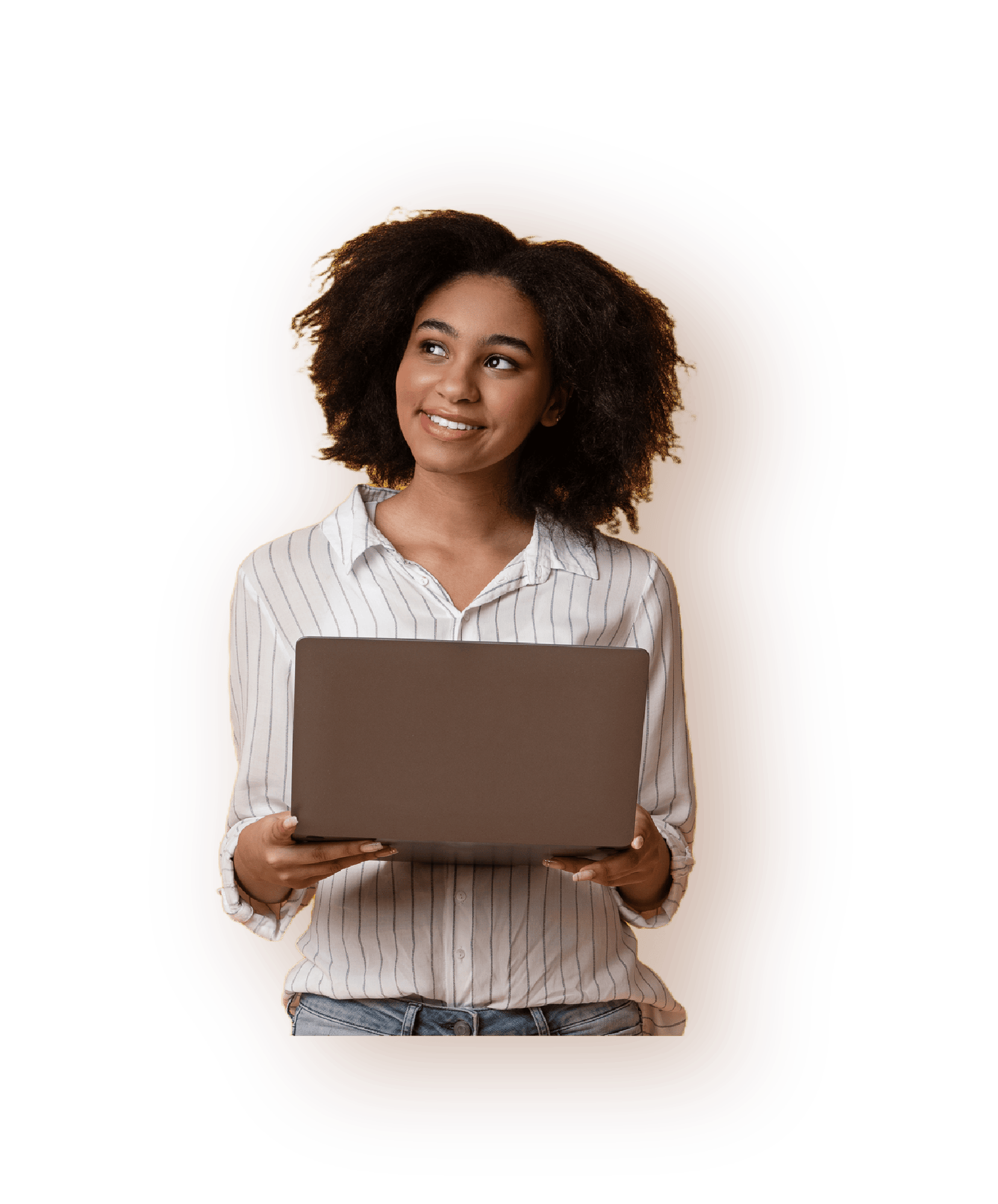 woman holding laptop